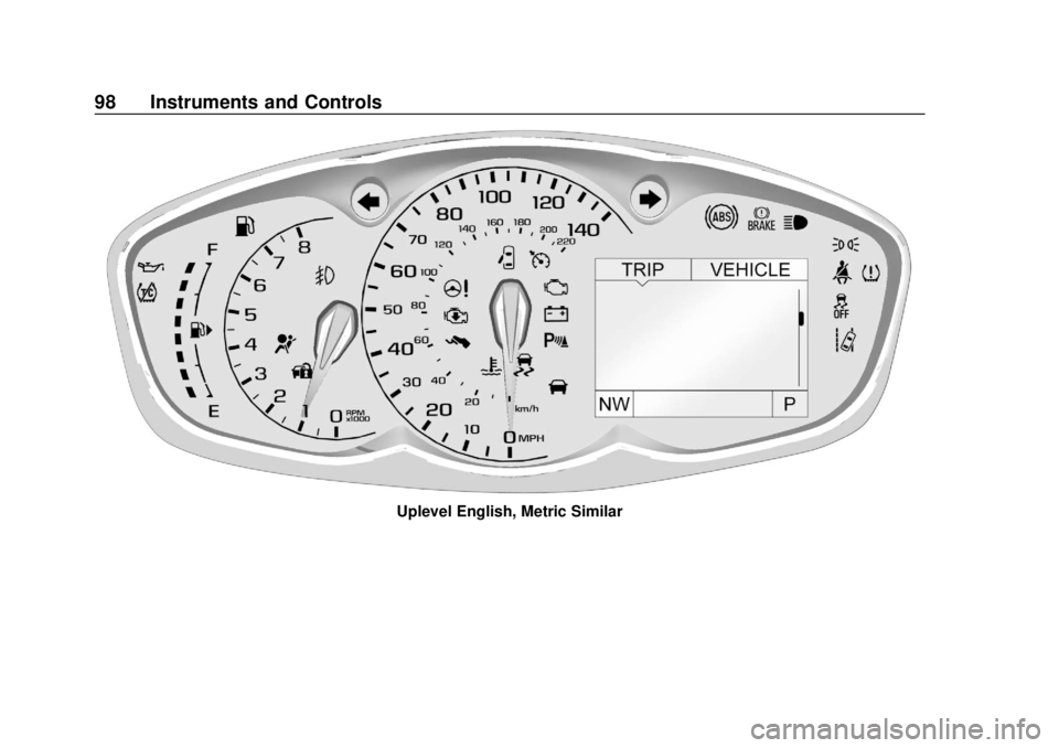 CHEVROLET TRAX 2020  Owners Manual Chevrolet TRAX Owner Manual (GMNA-Localizing-U.S./Canada/Mexico-
13556235) - 2020 - CRC - 9/19/19
98 Instruments and Controls
Uplevel English, Metric Similar 