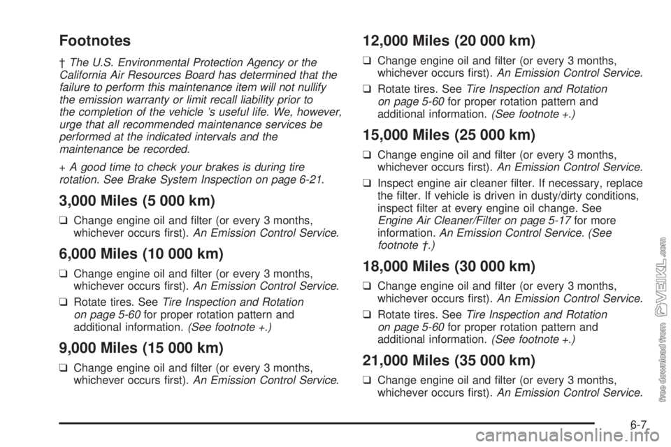 CHEVROLET CLASSIC 2004  Owners Manual Footnotes
†The U.S. Environmental Protection Agency or the
California Air Resources Board has determined that the
failure to perform this maintenance item will not nullify
the emission warranty or l