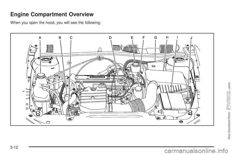 CHEVROLET CLASSIC 2005  Owners Manual Engine Compartment Overview
When you open the hood, you will see the following:
5-12 