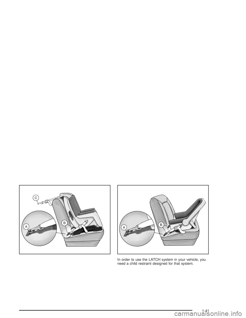 CHEVROLET MONTE CARLO 2004 Service Manual In order to use the LATCH system in your vehicle, you
need a child restraint designed for that system.
1-41 