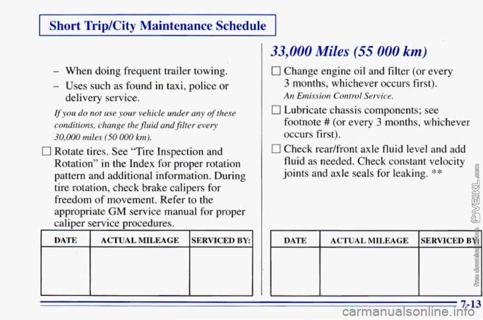 CHEVROLET ASTRO 1996 Owners Manual I Short TripKity Maintenance Schedurl
- When doing frequent trailer towing.
- Uses such as found in taxi, police or
delivery service.
If you do not use your vehicle under any of these
con CHEVROLET ASTRO 1996 Owners Manual I Short TripKity Maintenance Schedurl
- When doing frequent trailer towing.
- Uses such as found in taxi, police or
delivery service.
If you do not use your vehicle under any of these
con