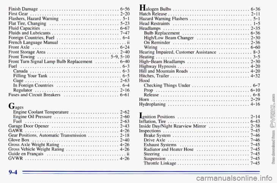 CHEVROLET ASTRO 1996 Owners Manual Finish Damage ................................. 6-56
First Gear
..................................... 2-20
Flashers. Hazard Warning
......................... 5-1
Flat Tire. Changing ........ CHEVROLET ASTRO 1996 Owners Manual Finish Damage ................................. 6-56
First Gear
..................................... 2-20
Flashers. Hazard Warning
......................... 5-1
Flat Tire. Changing ........