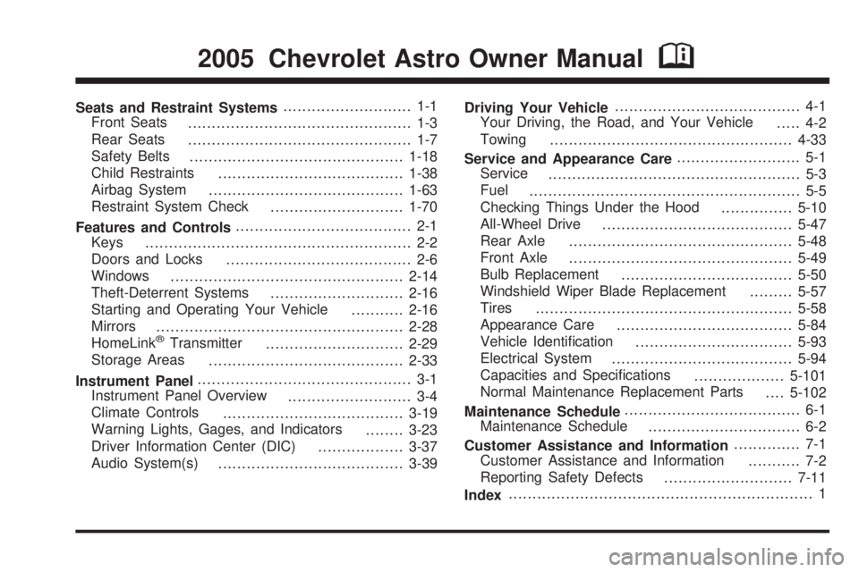 CHEVROLET ASTRO 2005  Owners Manual 