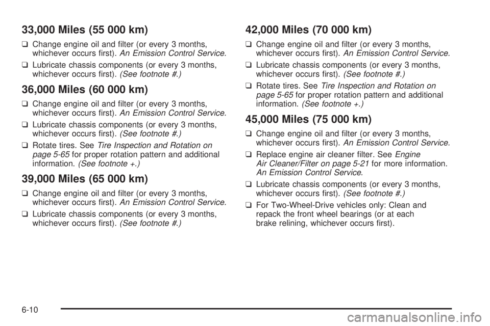 CHEVROLET ASTRO 2005  Owners Manual 33,000 Miles (55 000 km)
❑Change engine oil and �lter (or every 3 months,
whichever occurs �rst).An Emission Control Service.
❑Lubricate chassis components (or every 3 months,
whichever occurs �rs