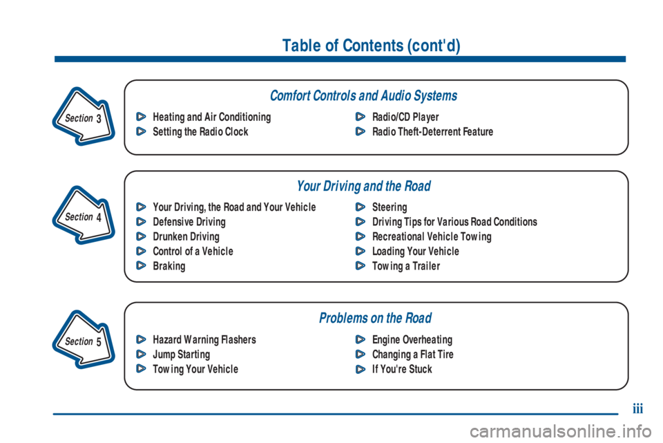 CHEVROLET ASTRO 2001  Owners Manual Comfort Controls and Audio Systems
Your Driving and the Road
Table of Contents (contd)
Your Driving, the Road and Your Vehicle
Defensive Driving
Drunken Driving
Control of a Vehicle
BrakingSteering
D