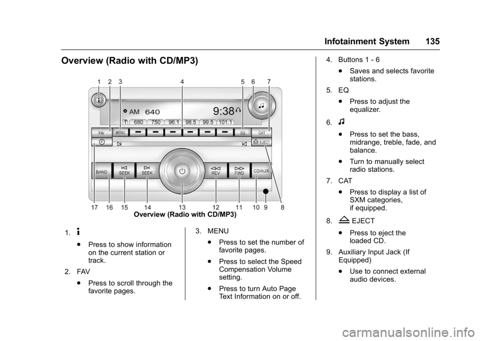 CHEVROLET CITY EXPRESS 2017  Owners Manual Chevrolet Express Owner Manual (GMNA-Localizing-U.S./Canada/Mexico-
9967827) - 2017 - crc - 9/26/16
Infotainment System 135
Overview (Radio with CD/MP3)
Overview (Radio with CD/MP3)
1.
4
. Press to sh
