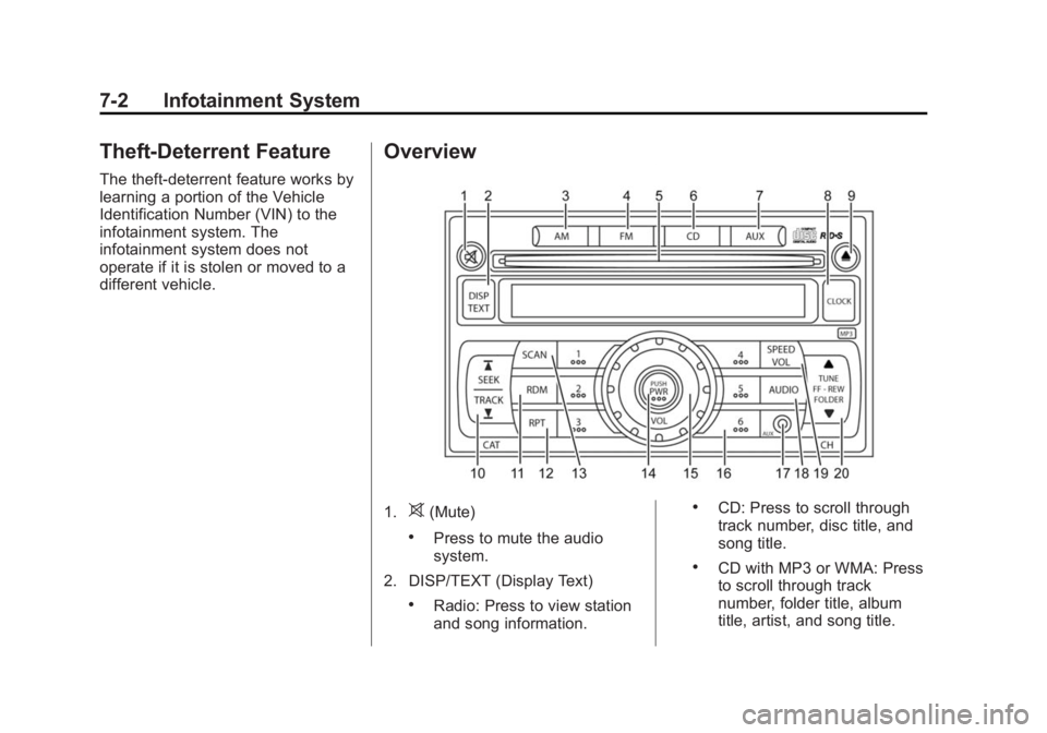 CHEVROLET CITY EXPRESS 2016  Owners Manual Black plate (2,1)Chevrolet City Express Owner Manual (GMNA-Localizing-U.S./Canada-
7707496) - 2015 - CRC - 11/26/14
7-2 Infotainment System
Theft-Deterrent Feature The theft-deterrent feature works by