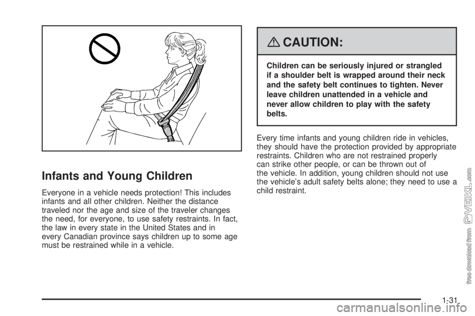 CHEVROLET KODIAK 2008 Owners Guide Infants and Young Children
Everyone in a vehicle needs protection! This includes
infants and all other children. Neither the distance
traveled nor the age and size of the traveler changes
the need, fo CHEVROLET KODIAK 2008 Owners Guide Infants and Young Children
Everyone in a vehicle needs protection! This includes
infants and all other children. Neither the distance
traveled nor the age and size of the traveler changes
the need, fo