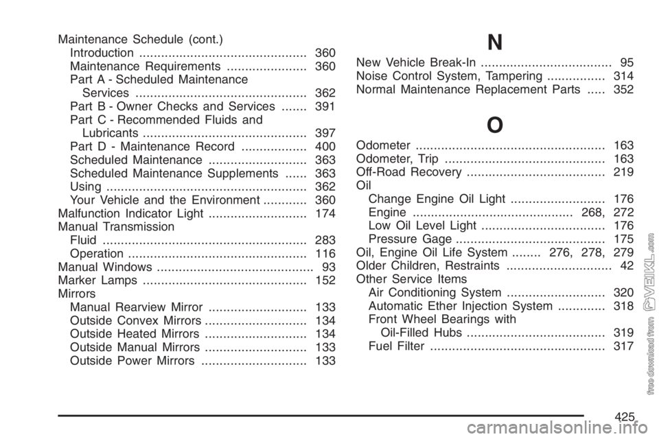 CHEVROLET KODIAK 2007  Owners Manual Maintenance Schedule (cont.)
Introduction.............................................. 360
Maintenance Requirements...................... 360
Part A - Scheduled Maintenance
Services..................