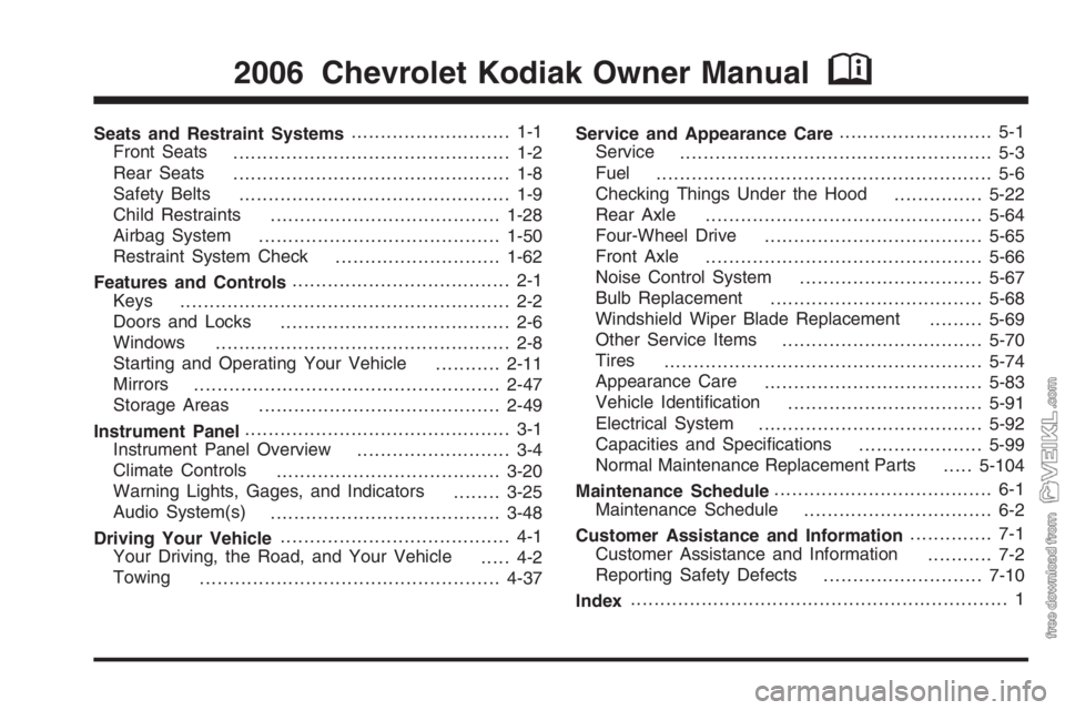 CHEVROLET KODIAK 2006  Owners Manual 