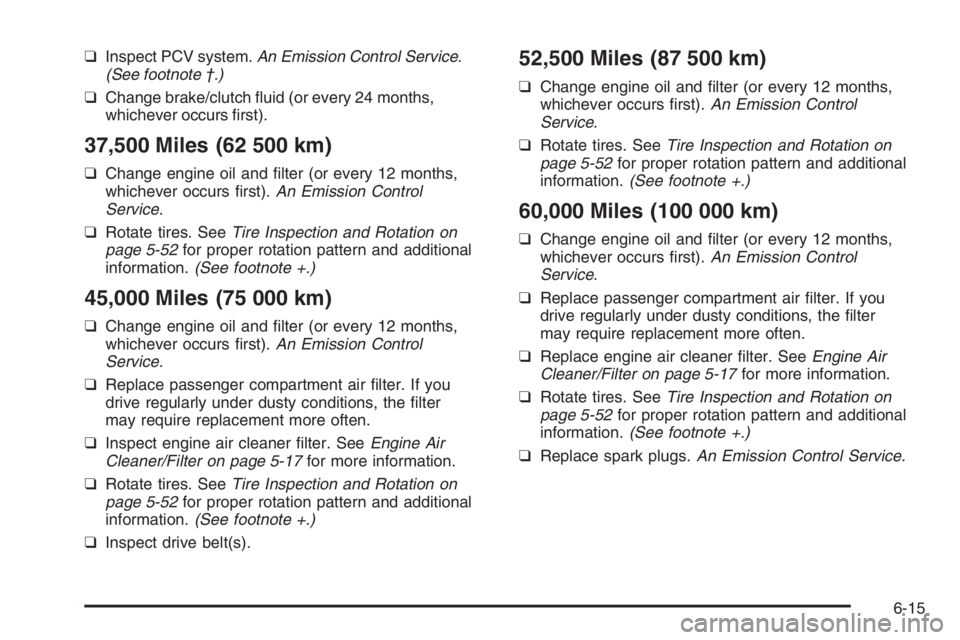 CHEVROLET AVEO 2002  Service Repair Manual ❑ Inspect PCV system. An Emission Control Service. 
(See footnote †.) 
❑  Change brake/clutch ﬂuid (or every 24 months, 
whichever occurs ﬁrst).
37,500 Miles (62 500 km)
❑  Change engine o