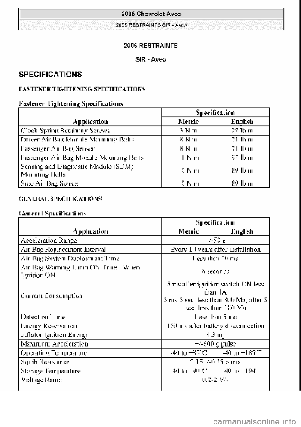 CHEVROLET AVEO 2002  Service Repair Manual 