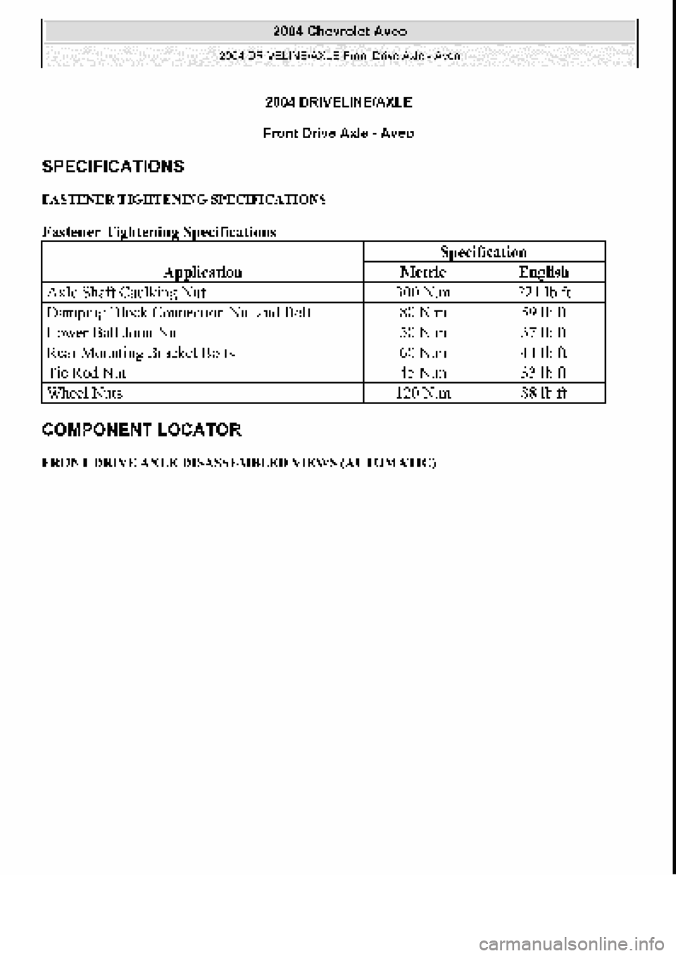 CHEVROLET AVEO 2002  Service Repair Manual 