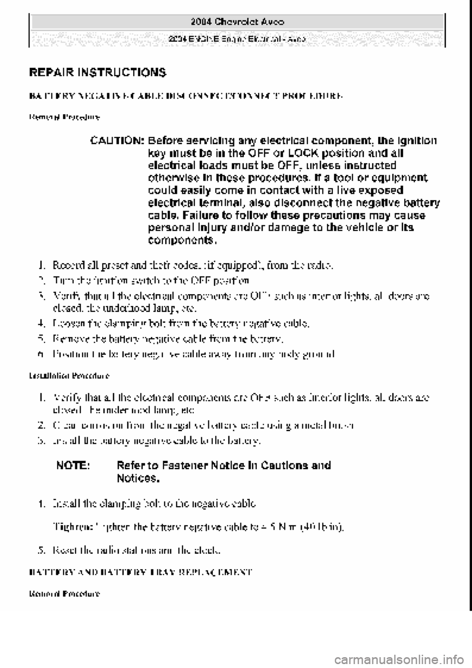 CHEVROLET AVEO 2002  Service Repair Manual 