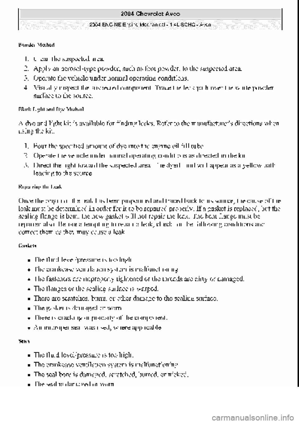 CHEVROLET AVEO 2002  Service Repair Manual 