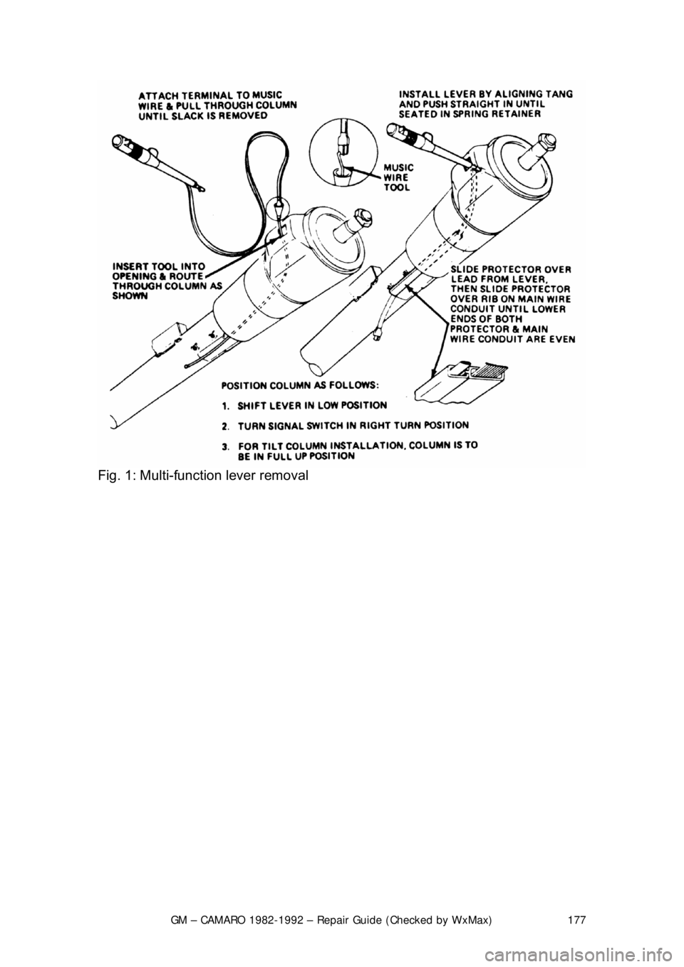 CHEVROLET CAMARO 1982  Repair Guide 
GM – CAMARO 1982-1992 – Repair Guide (Checked by WxMax) 177
 
Fig. 1: Multi-function lever removal  
 
 
 
 
 
 
 
 
 
 
 
  