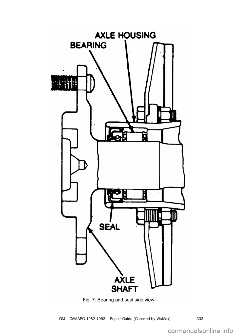 CHEVROLET CAMARO 1982 Repair Guide
GM – CAMARO 1982-1992 – Repair Guide (Checked by WxMax) 332
Fig. 7: Bearing and seal side view CHEVROLET CAMARO 1982 Repair Guide
GM – CAMARO 1982-1992 – Repair Guide (Checked by WxMax) 332
Fig. 7: Bearing and seal side view