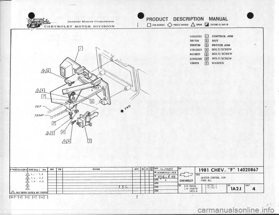 CHEVROLET CAMARO 1981 Assembly Manual CHEVROLET CAMARO 1981 Assembly Manual