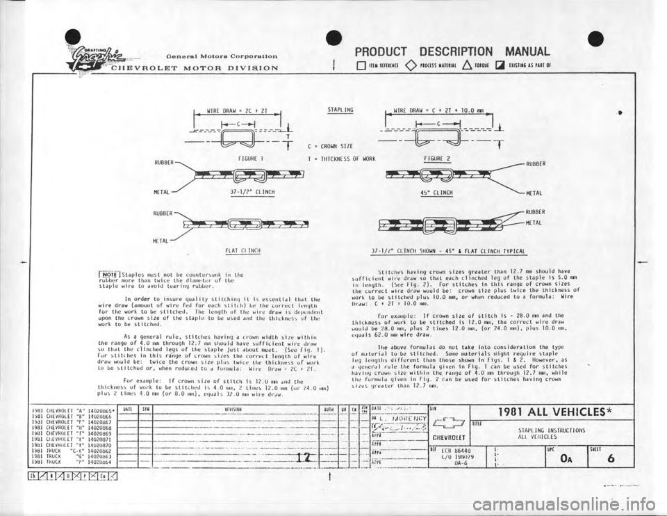 CHEVROLET CAMARO 1981  Assembly Manual 