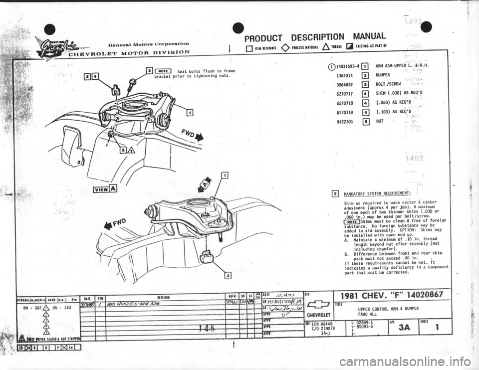 CHEVROLET CAMARO 1981 Assembly Manual CHEVROLET CAMARO 1981 Assembly Manual