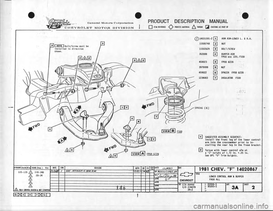 CHEVROLET CAMARO 1981 Assembly Manual CHEVROLET CAMARO 1981 Assembly Manual