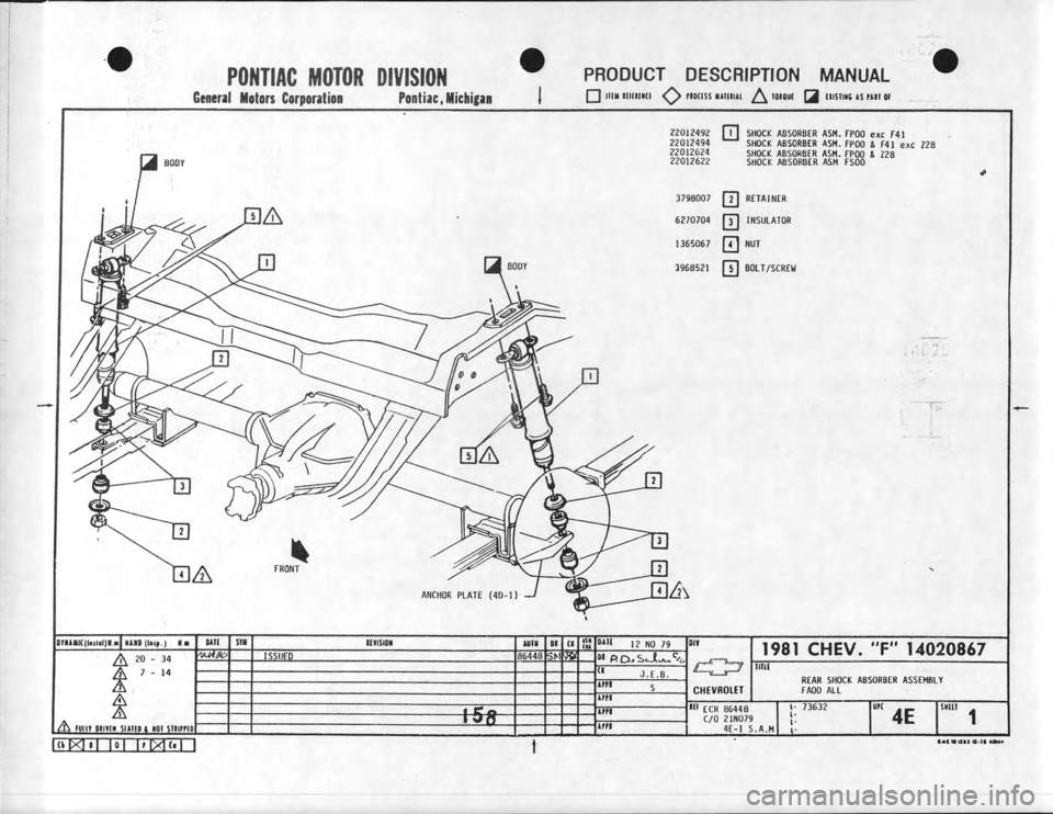 CHEVROLET CAMARO 1981 Assembly Manual CHEVROLET CAMARO 1981 Assembly Manual