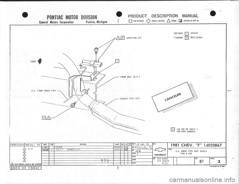 CHEVROLET CAMARO 1981 Assembly Manual CHEVROLET CAMARO 1981 Assembly Manual