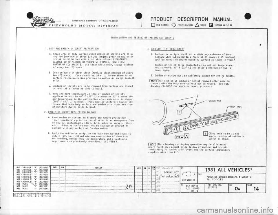 CHEVROLET CAMARO 1981 Assembly Manual CHEVROLET CAMARO 1981 Assembly Manual