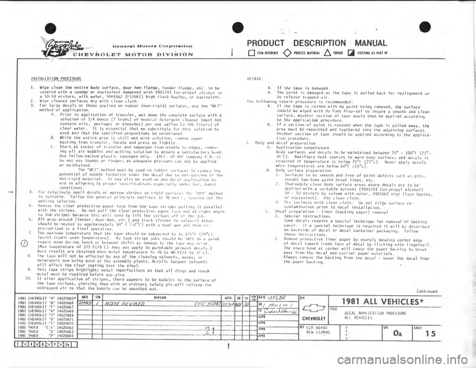 CHEVROLET CAMARO 1981 Assembly Manual CHEVROLET CAMARO 1981 Assembly Manual