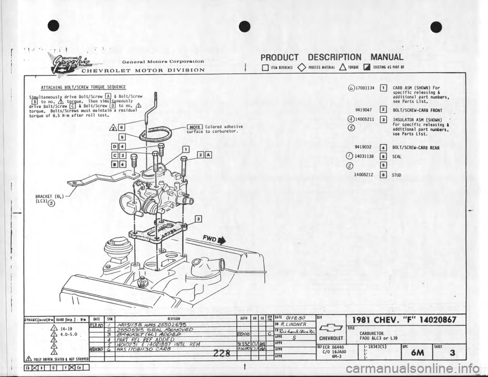 CHEVROLET CAMARO 1981 Assembly Manual CHEVROLET CAMARO 1981 Assembly Manual