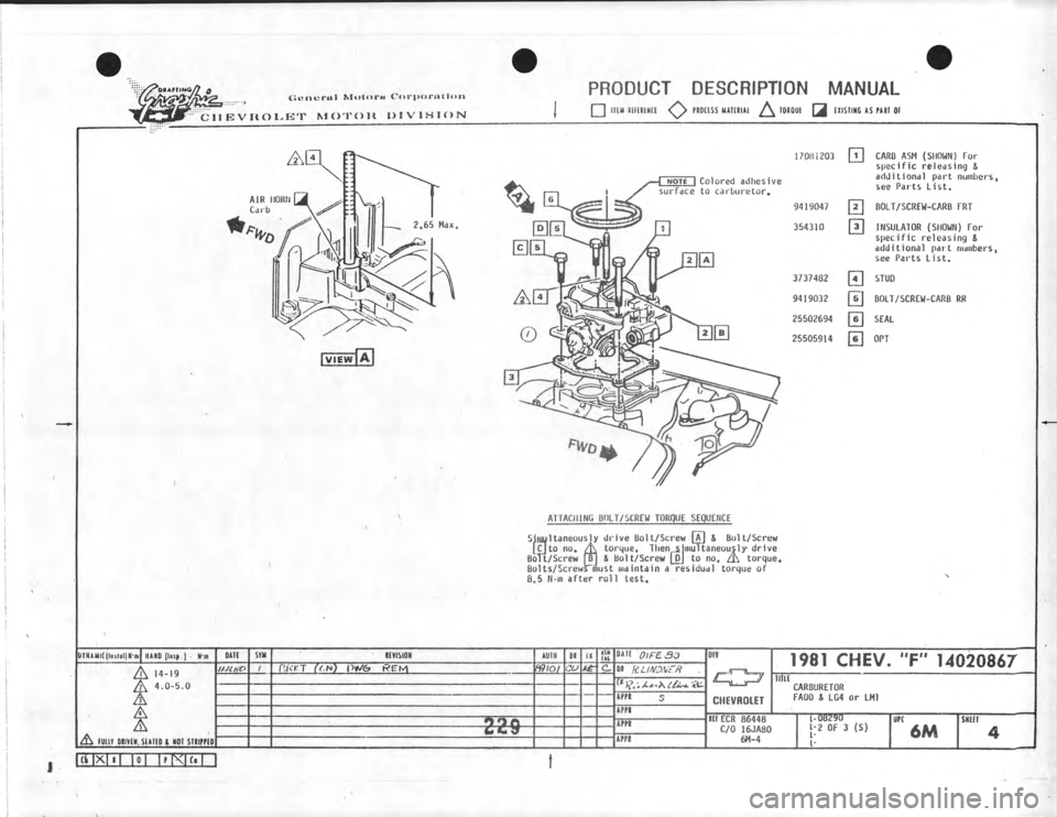 CHEVROLET CAMARO 1981 Assembly Manual CHEVROLET CAMARO 1981 Assembly Manual