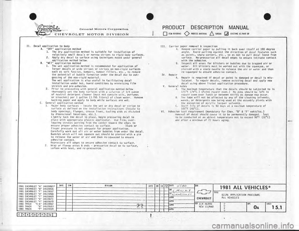 CHEVROLET CAMARO 1981 Assembly Manual CHEVROLET CAMARO 1981 Assembly Manual