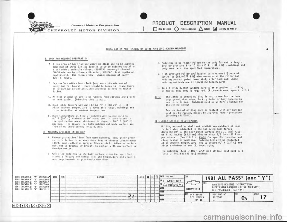 CHEVROLET CAMARO 1981 Assembly Manual CHEVROLET CAMARO 1981 Assembly Manual