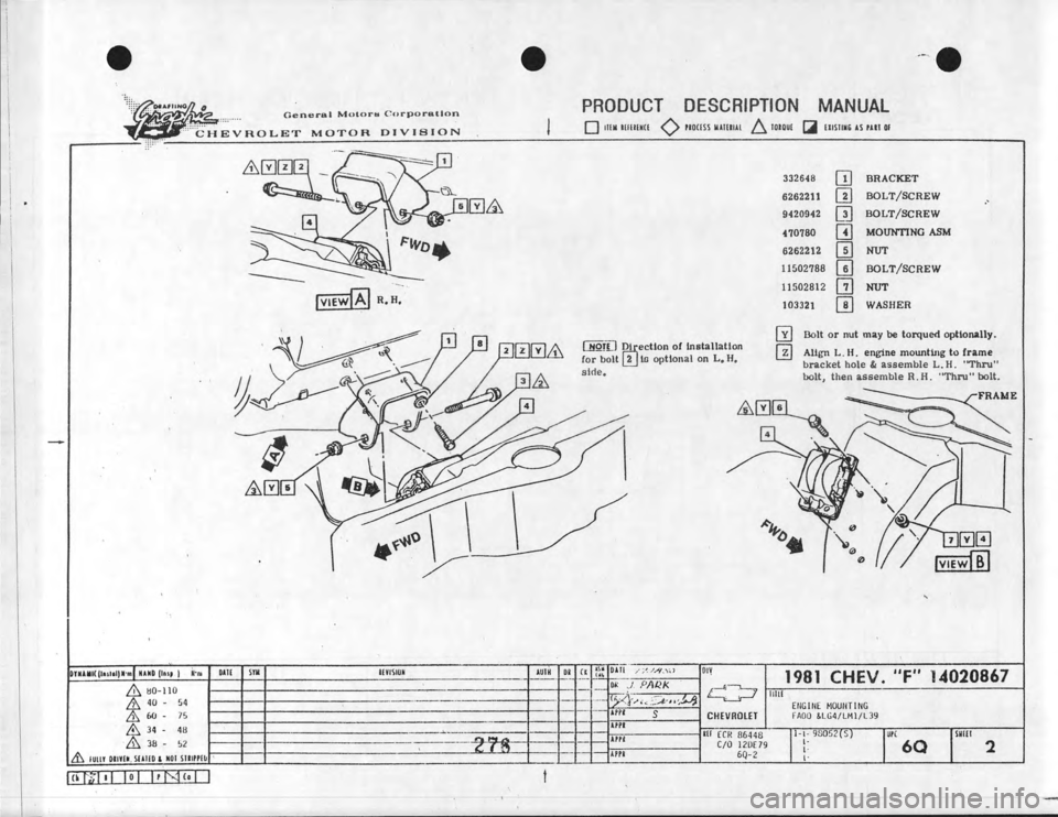 CHEVROLET CAMARO 1981  Assembly Manual 