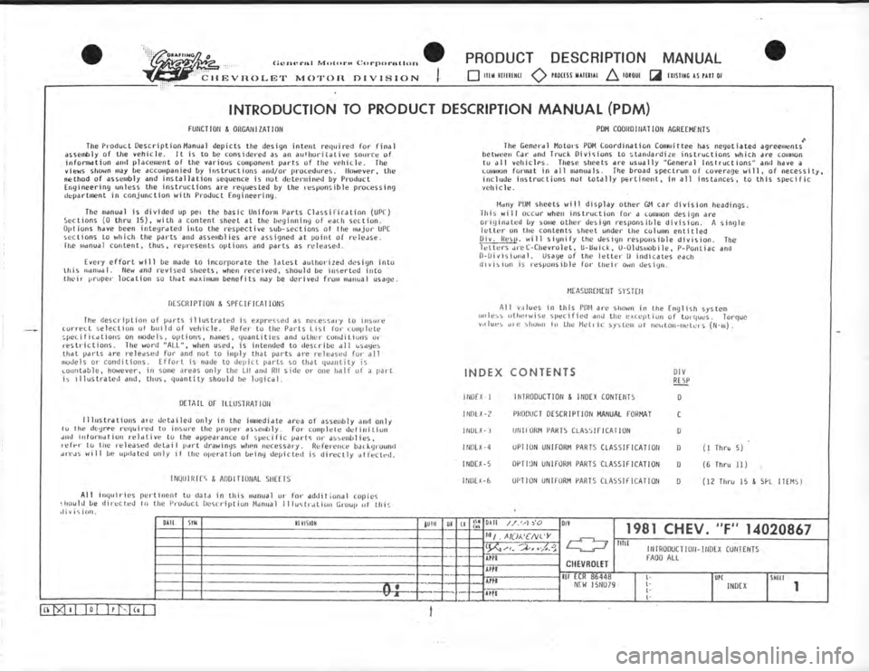 CHEVROLET CAMARO 1981  Assembly Manual 