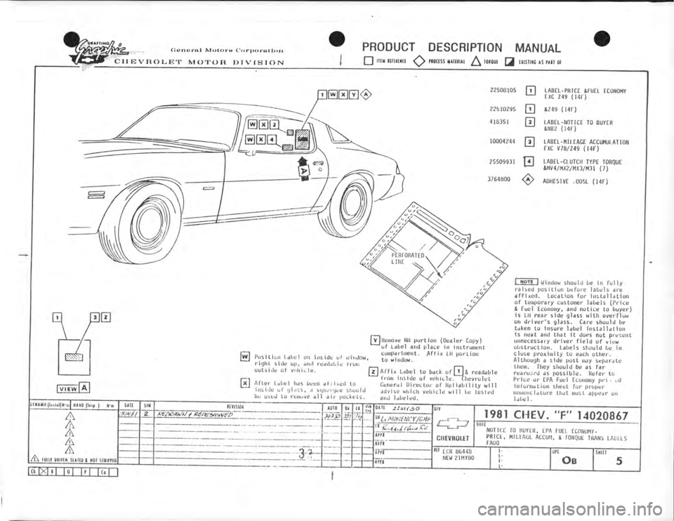 CHEVROLET CAMARO 1981  Assembly Manual 