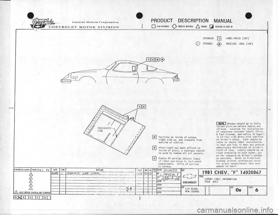 CHEVROLET CAMARO 1981  Assembly Manual 