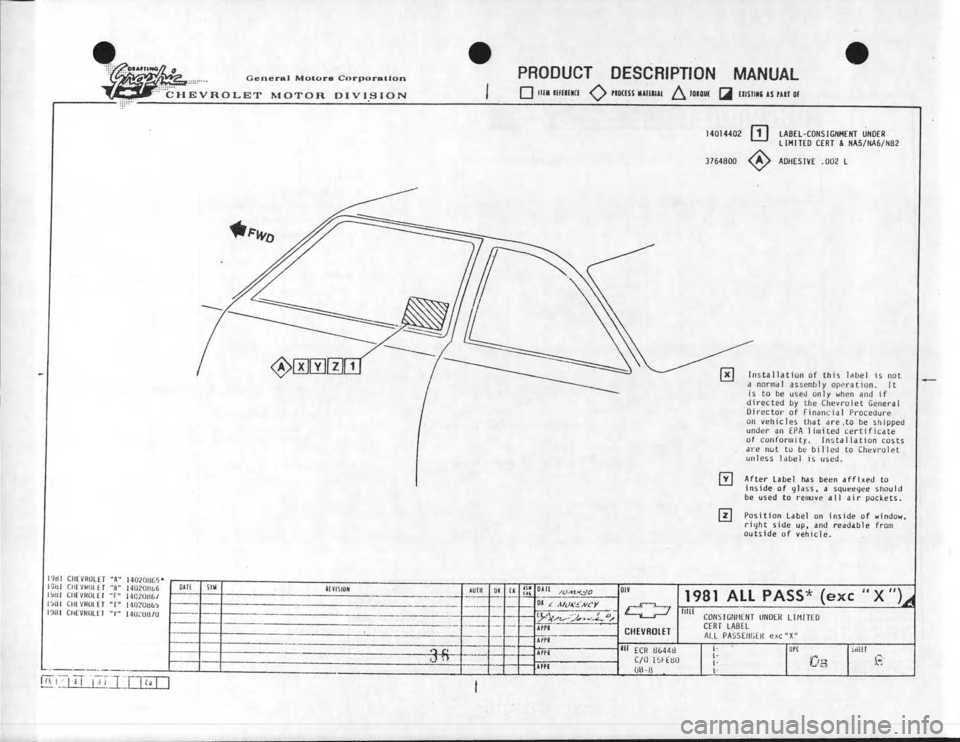 CHEVROLET CAMARO 1981  Assembly Manual 