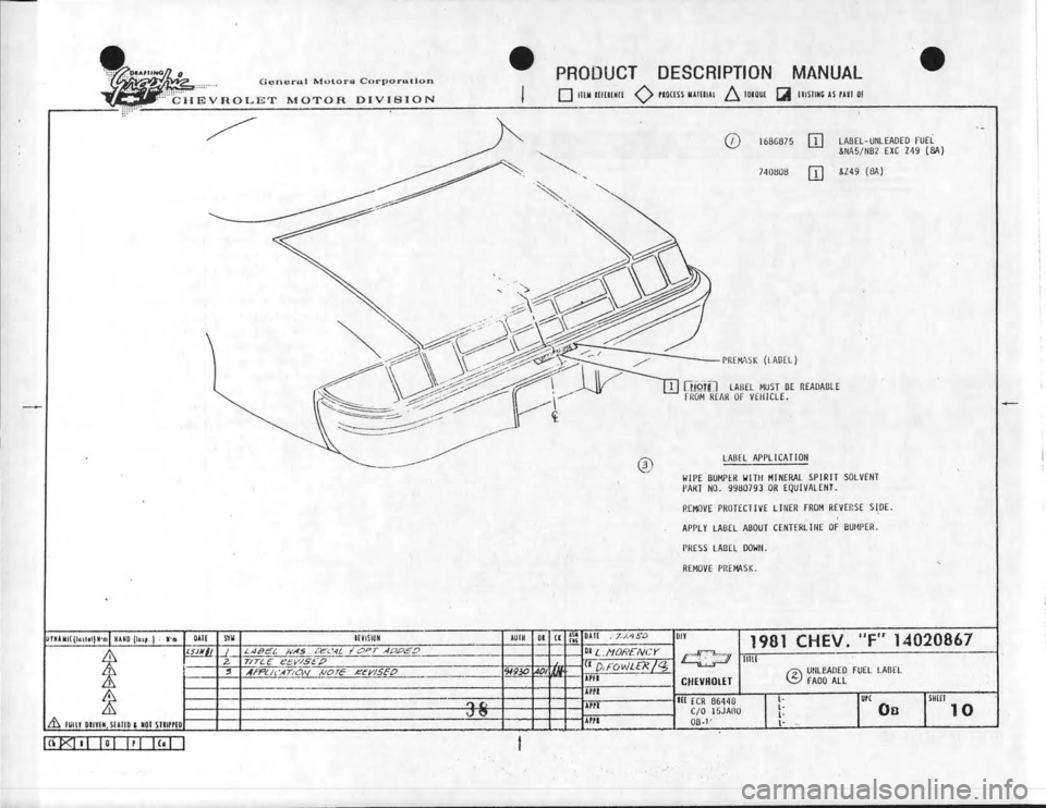 CHEVROLET CAMARO 1981  Assembly Manual 
