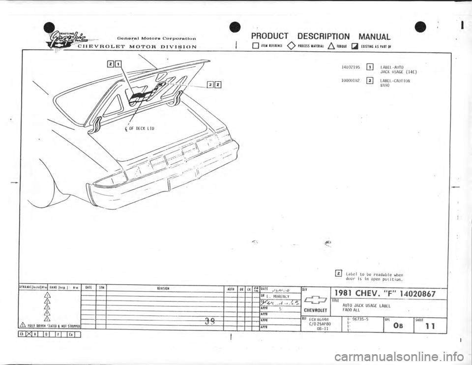 CHEVROLET CAMARO 1981  Assembly Manual 