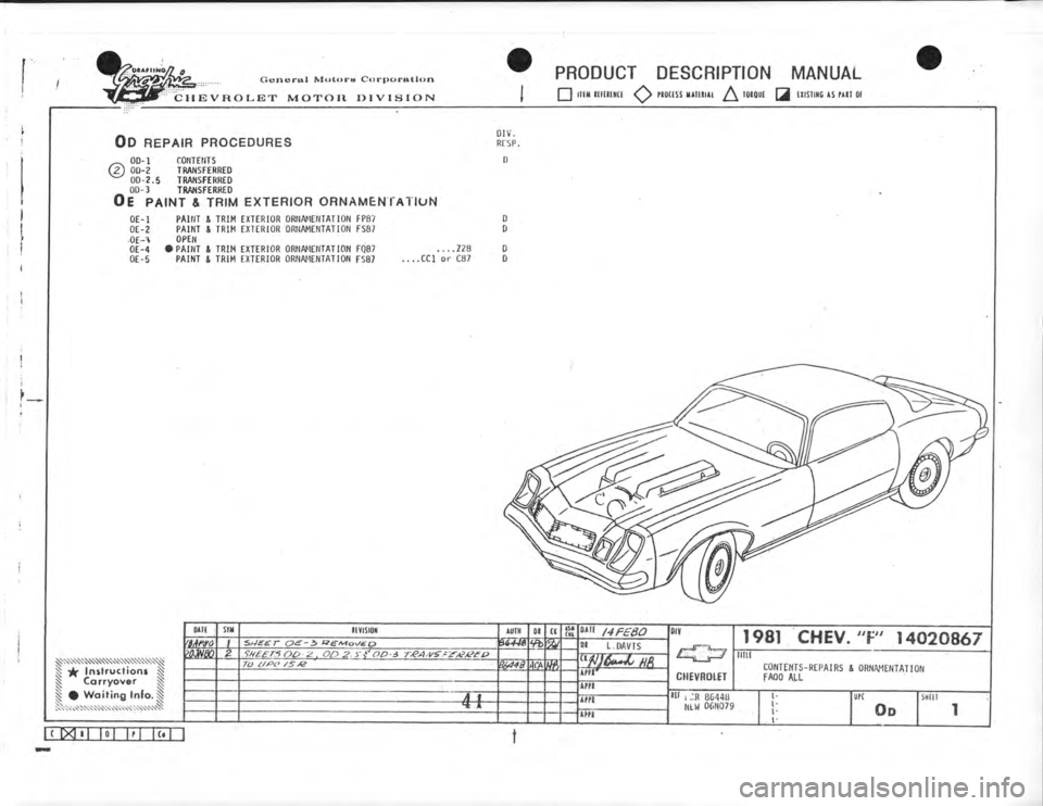 CHEVROLET CAMARO 1981  Assembly Manual 