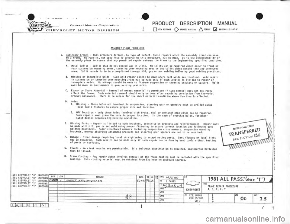 CHEVROLET CAMARO 1981  Assembly Manual 