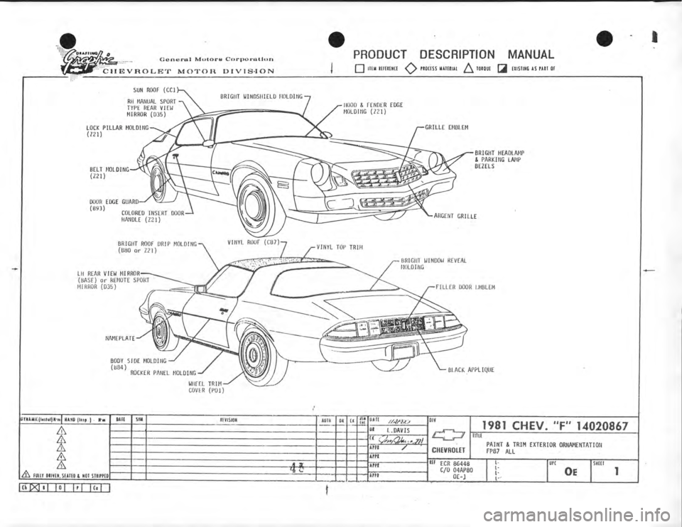CHEVROLET CAMARO 1981  Assembly Manual 