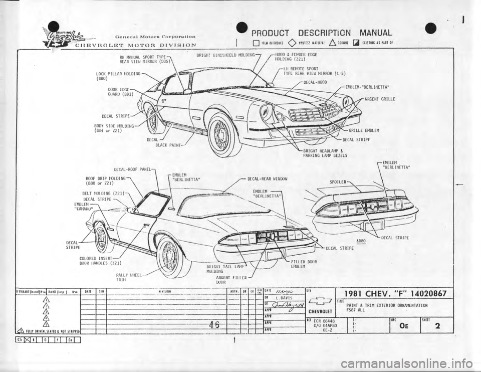 CHEVROLET CAMARO 1981  Assembly Manual 