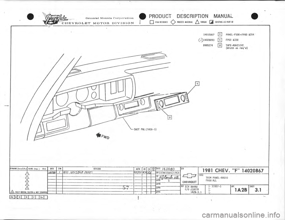 CHEVROLET CAMARO 1981 Assembly Manual CHEVROLET CAMARO 1981 Assembly Manual