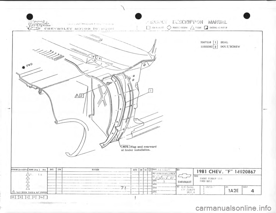 CHEVROLET CAMARO 1981  Assembly Manual 