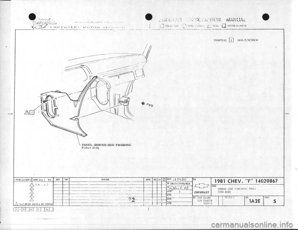 CHEVROLET CAMARO 1981  Assembly Manual 