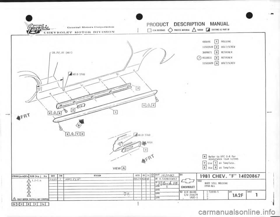 CHEVROLET CAMARO 1981  Assembly Manual 