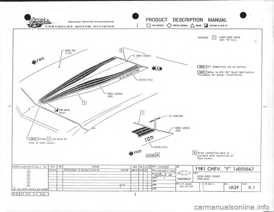 CHEVROLET CAMARO 1981  Assembly Manual 