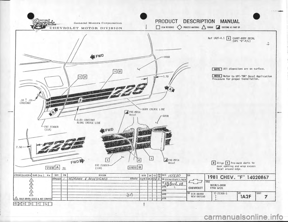 CHEVROLET CAMARO 1981  Assembly Manual 
